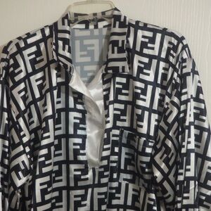 Black and White Patterned Satin Shirt